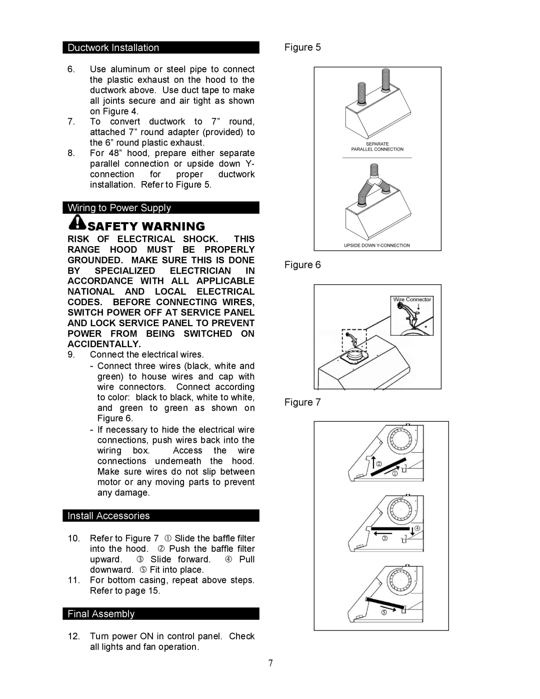 Kobe Range Hoods CH0030SQB manual Wiring to Power Supply 