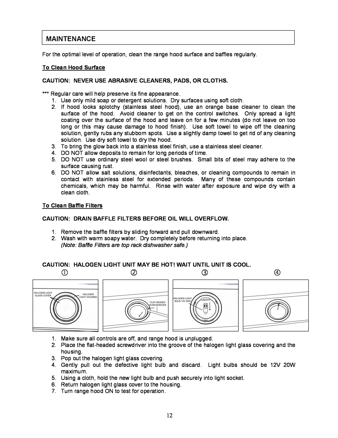 Kobe Range Hoods CH0030SQB manual    , Maintenance 