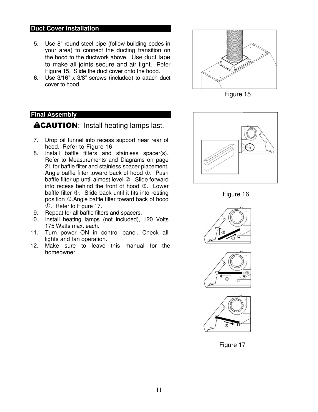 Kobe Range Hoods CH0048SQB (48), CH0036SQB (36), CH0030SQB (30), CH0042SQB (42) manual Duct Cover Installation 