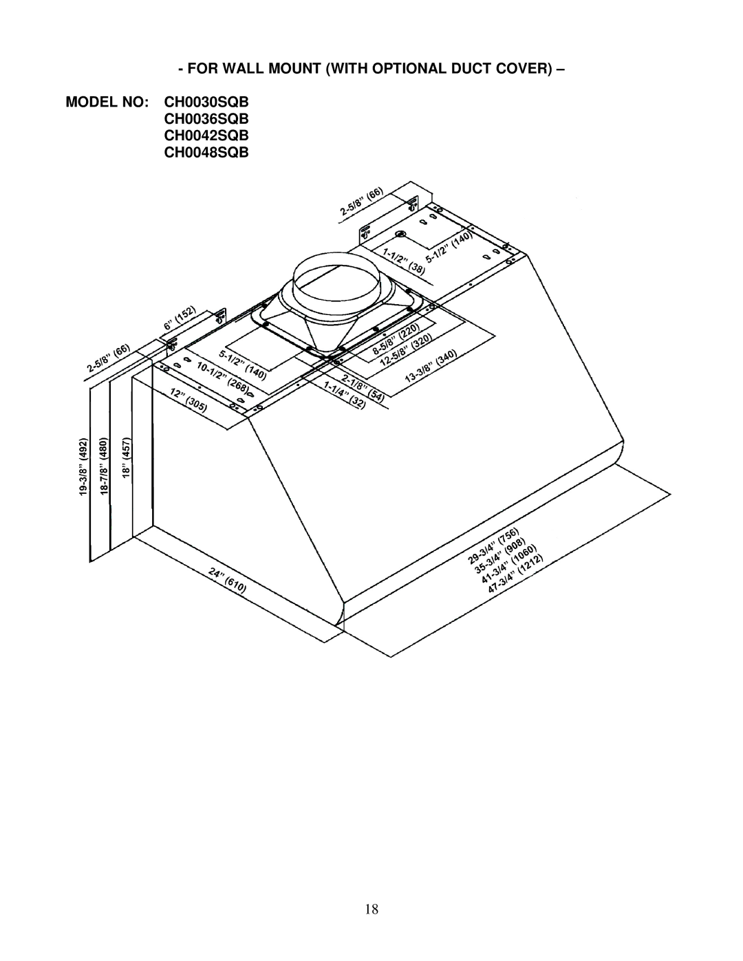 Kobe Range Hoods CH0030SQB (30), CH0036SQB (36), CH0048SQB (48), CH0042SQB (42) manual 