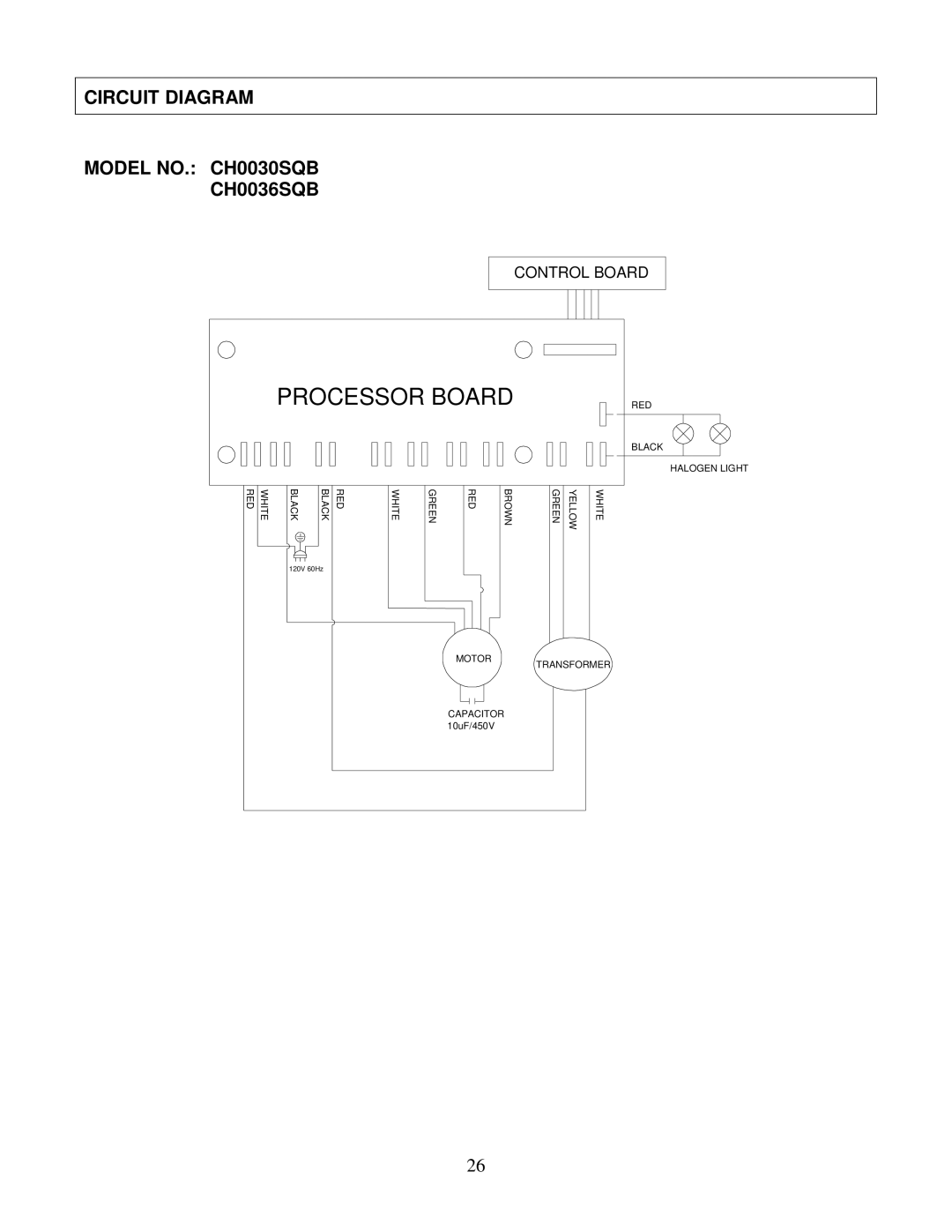 Kobe Range Hoods CH0030SQB (30"), CH0036SQB (36") manual Processor Board, Circuit Diagram Model NO. CH0030SQB CH0036SQB 