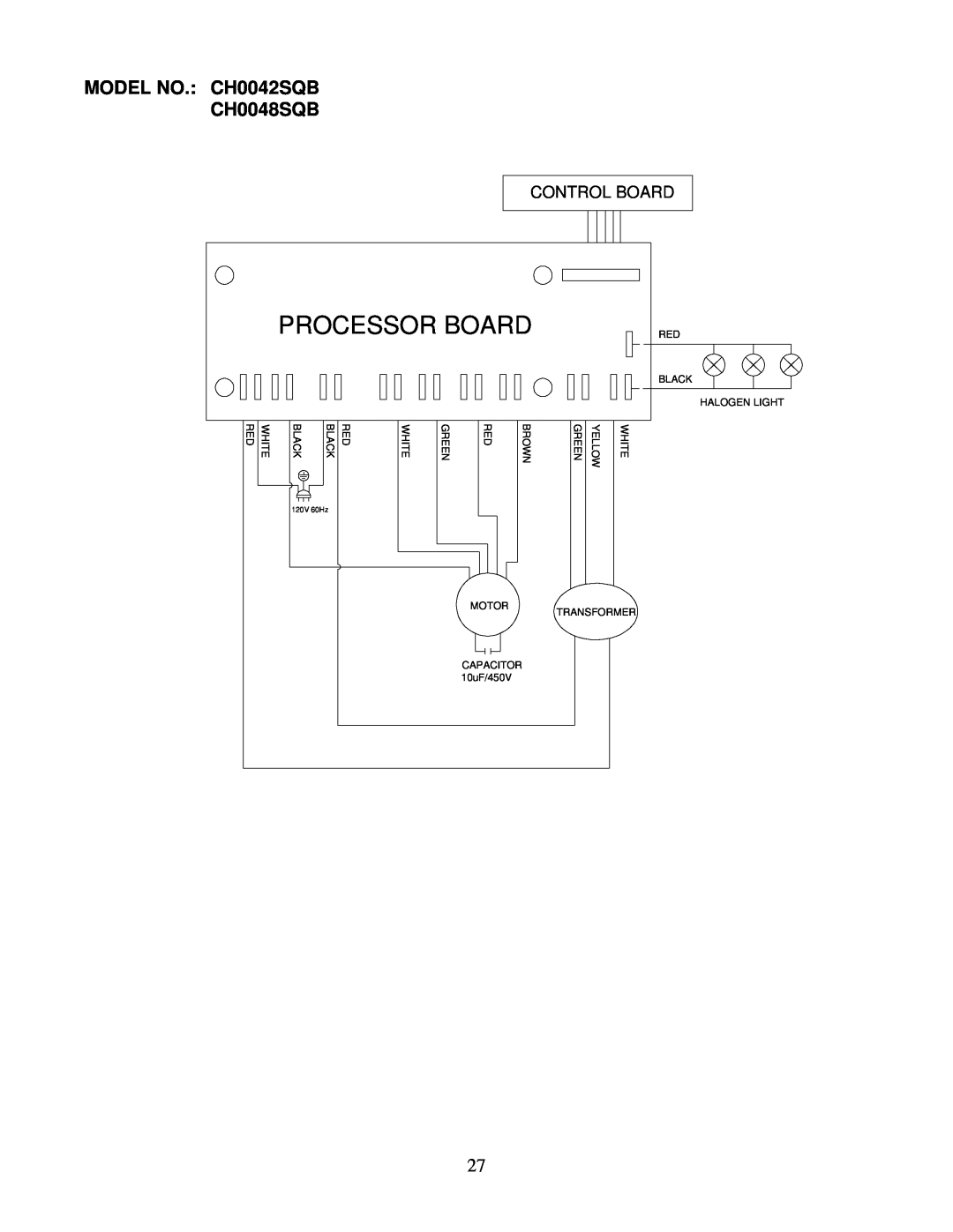 Kobe Range Hoods CH0048SQB (48"), CH0036SQB (36") manual Processor Board, MODEL NO. CH0042SQB CH0048SQB, Control Board 