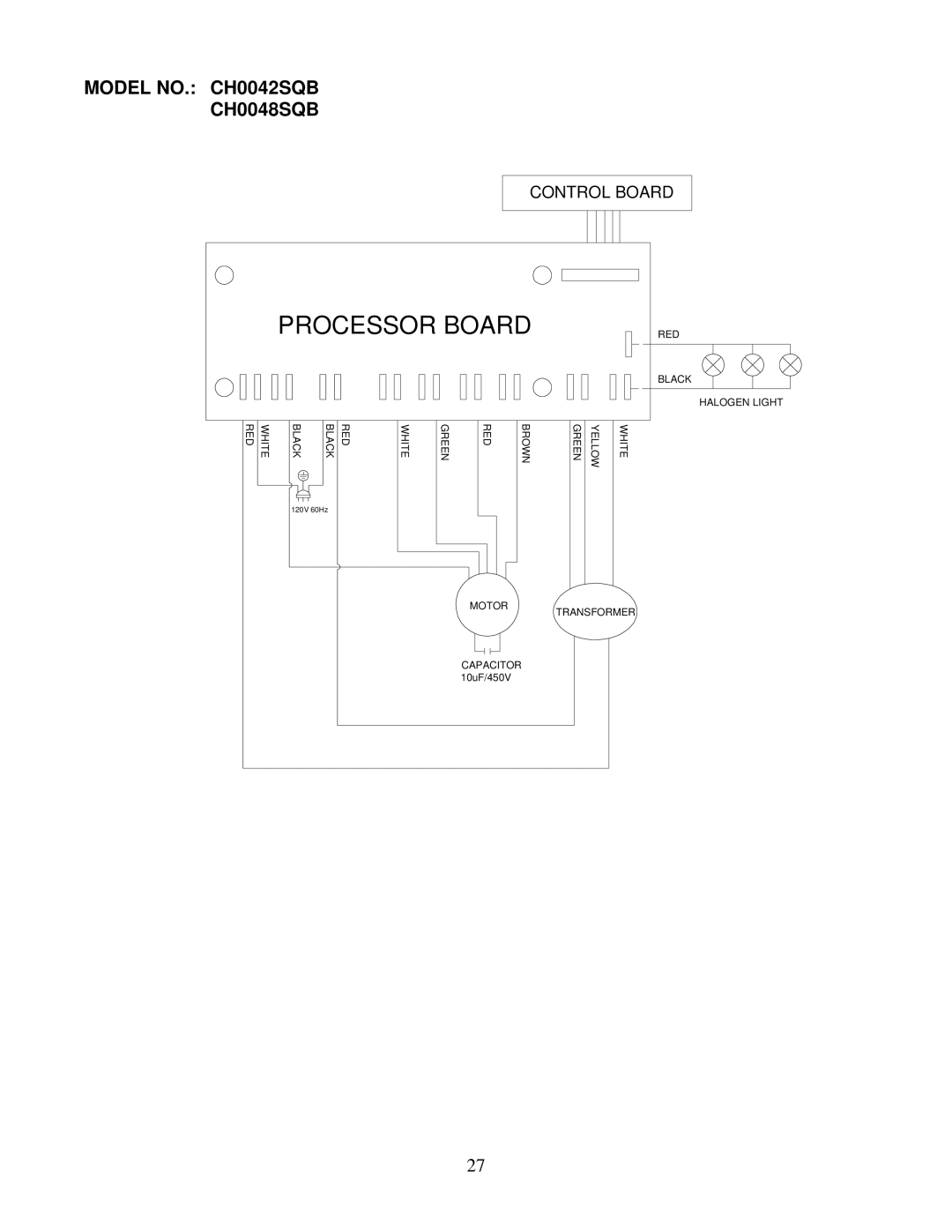 Kobe Range Hoods CH0036SQB manual Processor Board, Model NO. CH0042SQB CH0048SQB 