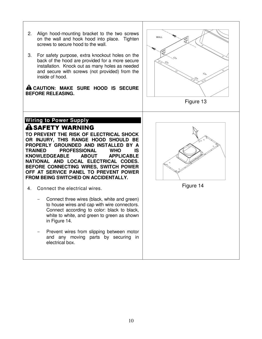 Kobe Range Hoods CH0130SQB (30), CH0136SQB (36), CH0142SQB (42), CH0148SQB (48) installation instructions Safety Warning 