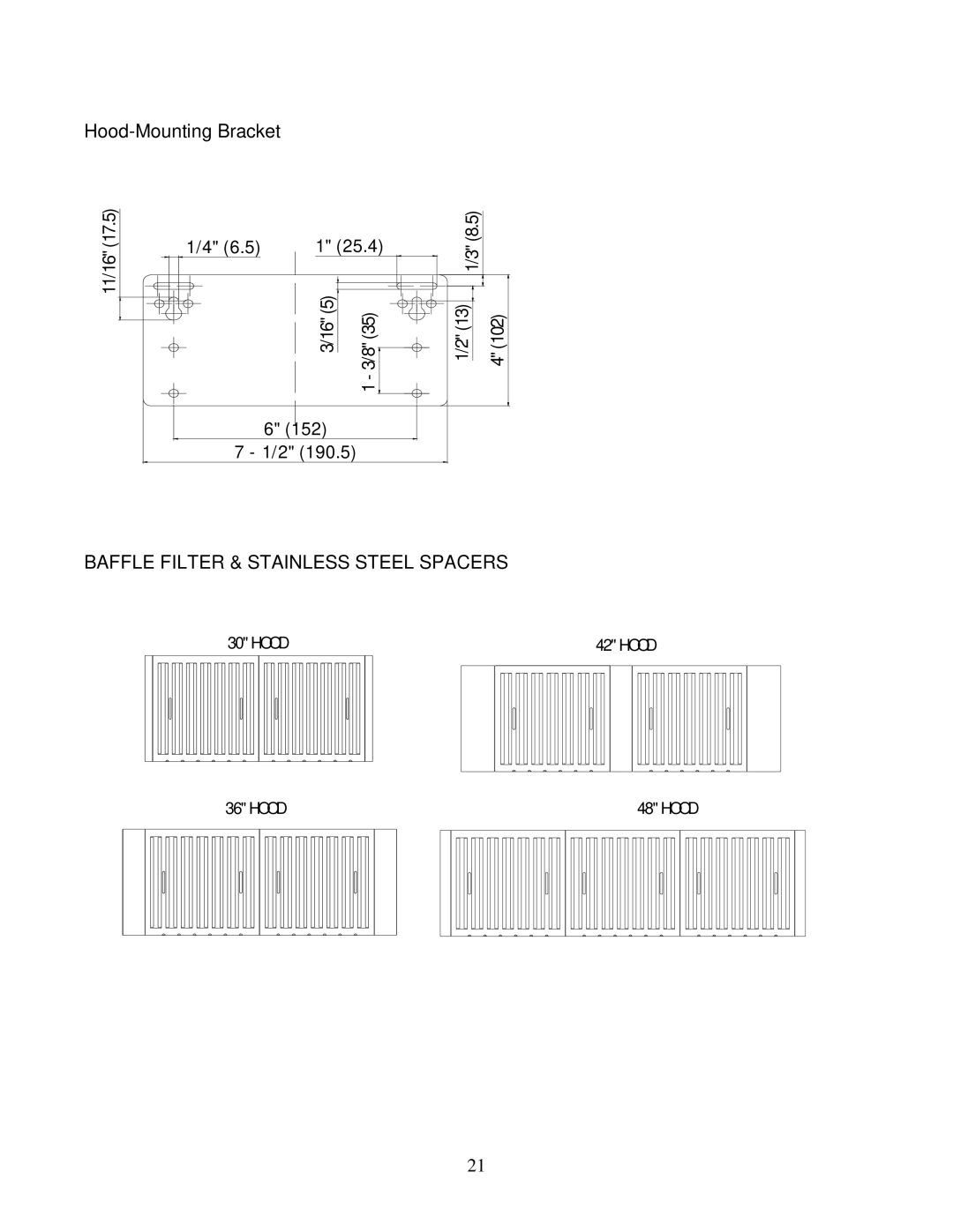 Kobe Range Hoods CH0136SQB (36), CH0130SQB (30), CH0142SQB (42), CH0148SQB (48) Baffle Filter & Stainless Steel Spacers 