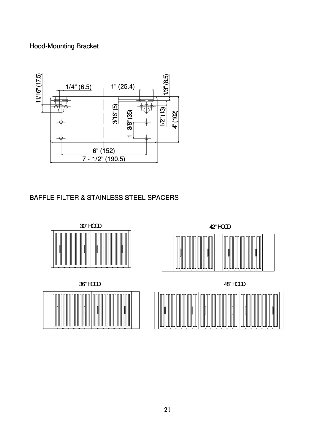 Kobe Range Hoods CH0136SQB (36") Hood-Mounting Bracket, Baffle Filter & Stainless Steel Spacers, 11/16, 3/16, 7 - 1/2 