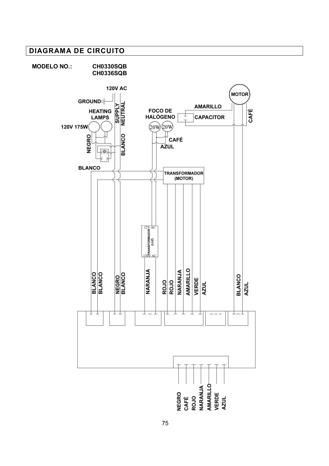 Kobe Range Hoods CH0330SQB, CH0348SQB, CH0336SQB, CH0342SQB installation instructions Diagrama DE Circuito 