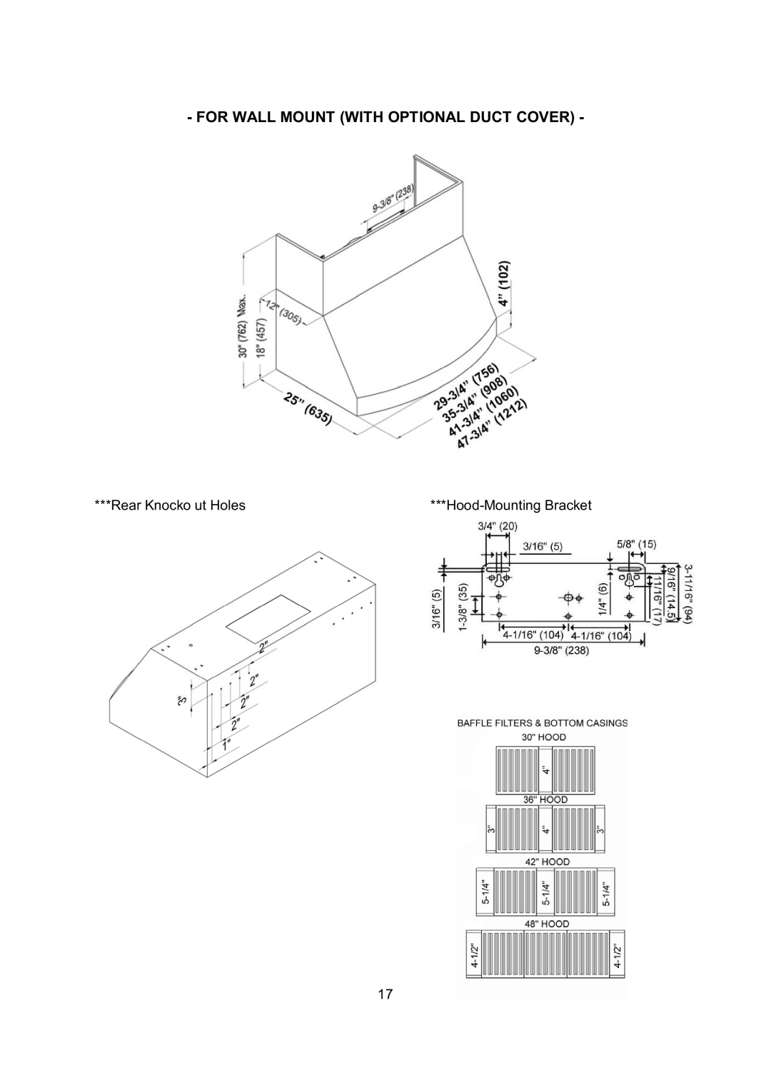 Kobe Range Hoods CH0330SQB, CH0348SQB, CH0336SQB, CH0342SQB Rear Knocko ut Holes Hood-Mounting Bracket 