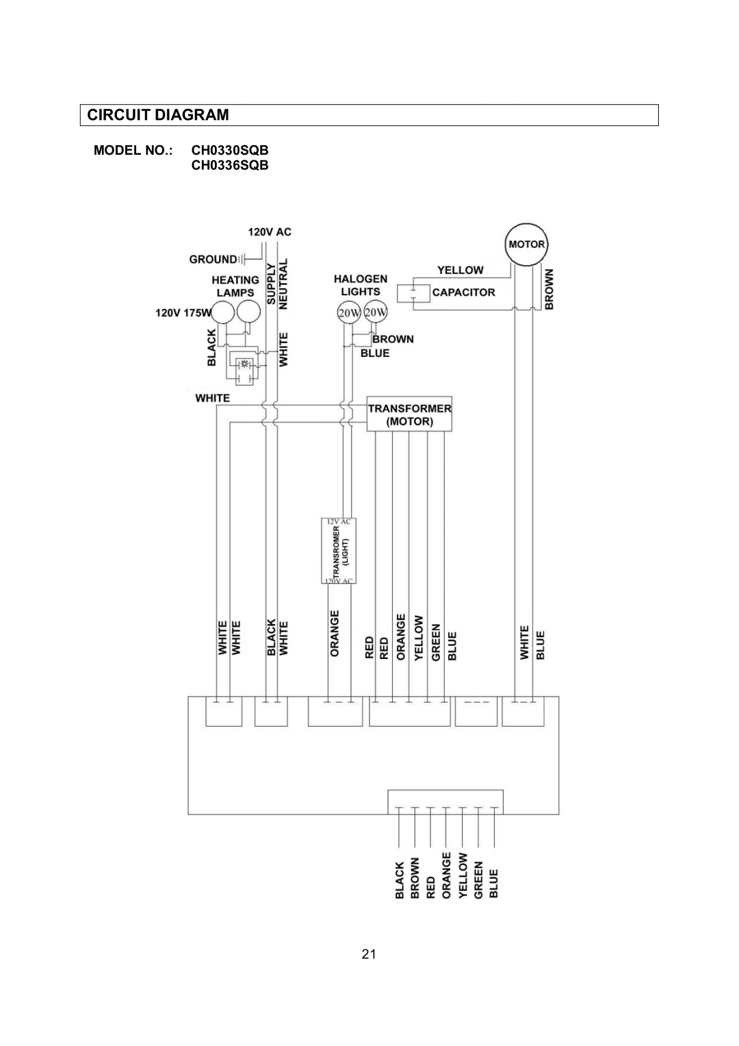 Kobe Range Hoods CH0330SQB, CH0348SQB, CH0336SQB, CH0342SQB installation instructions Circuit Diagram 