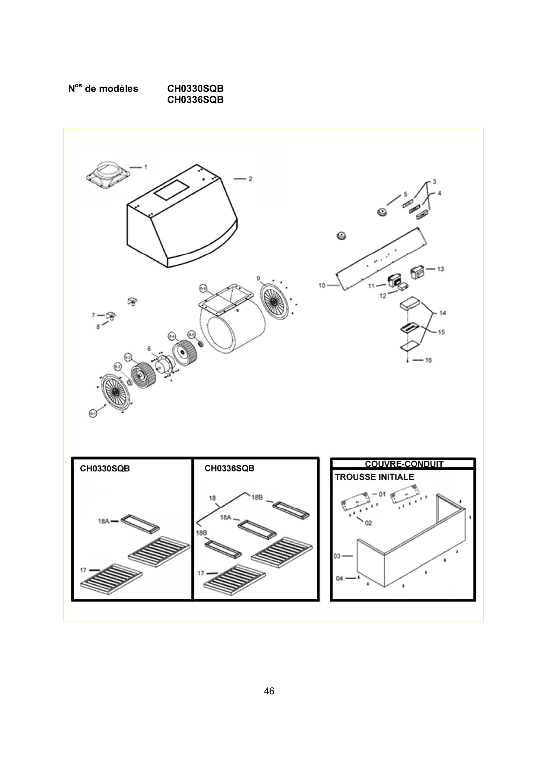 Kobe Range Hoods CH0348SQB, CH0336SQB, CH0342SQB installation instructions Nos de modèles, CH0330SQB 