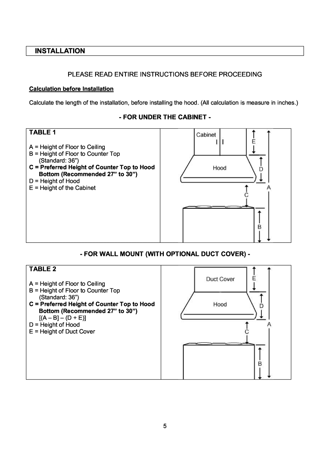 Kobe Range Hoods CH0336SQB Installation, Please Read Entire Instructions Before Proceeding, For Under The Cabinet 
