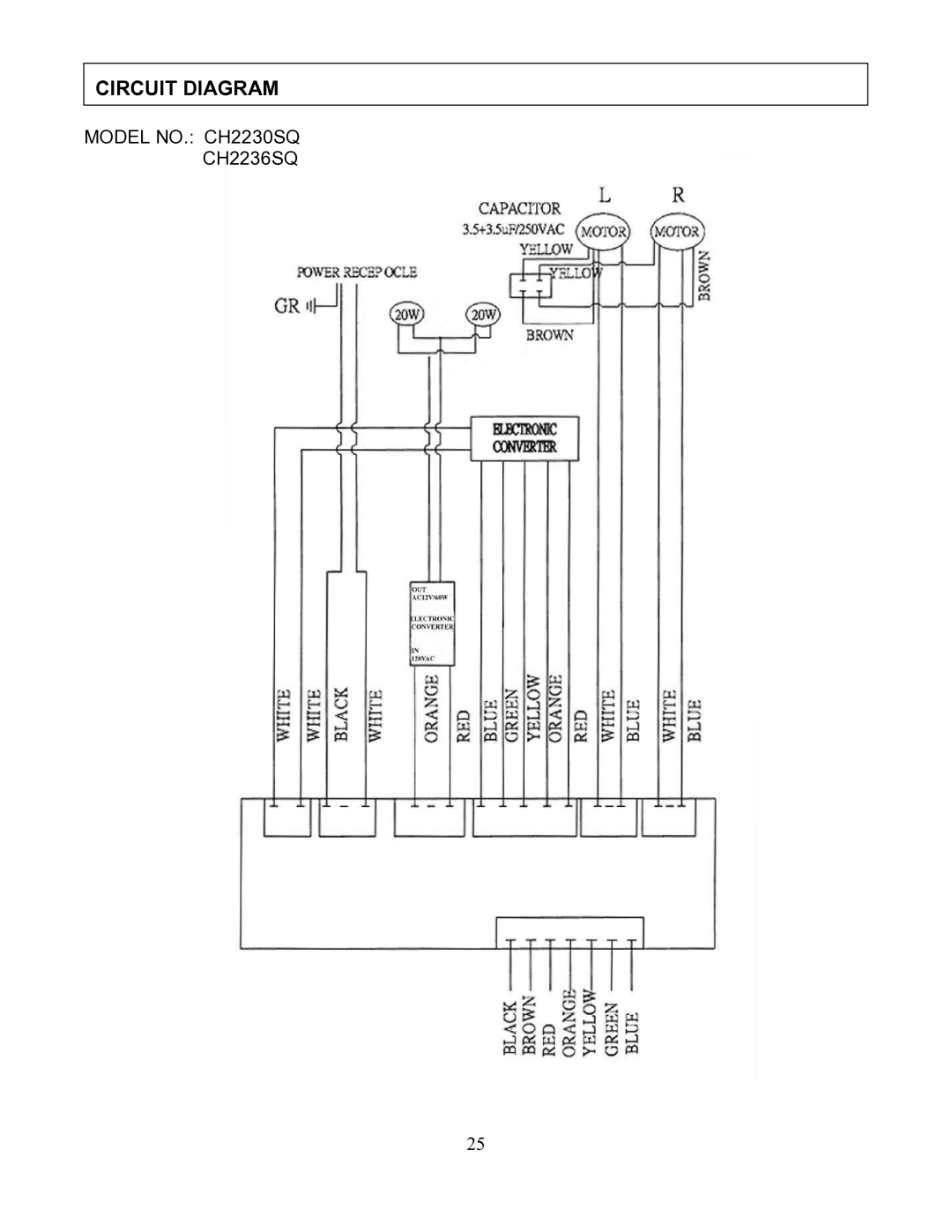 Kobe Range Hoods CH2230SQ, CH2236SQ manual Circuit Diagram 