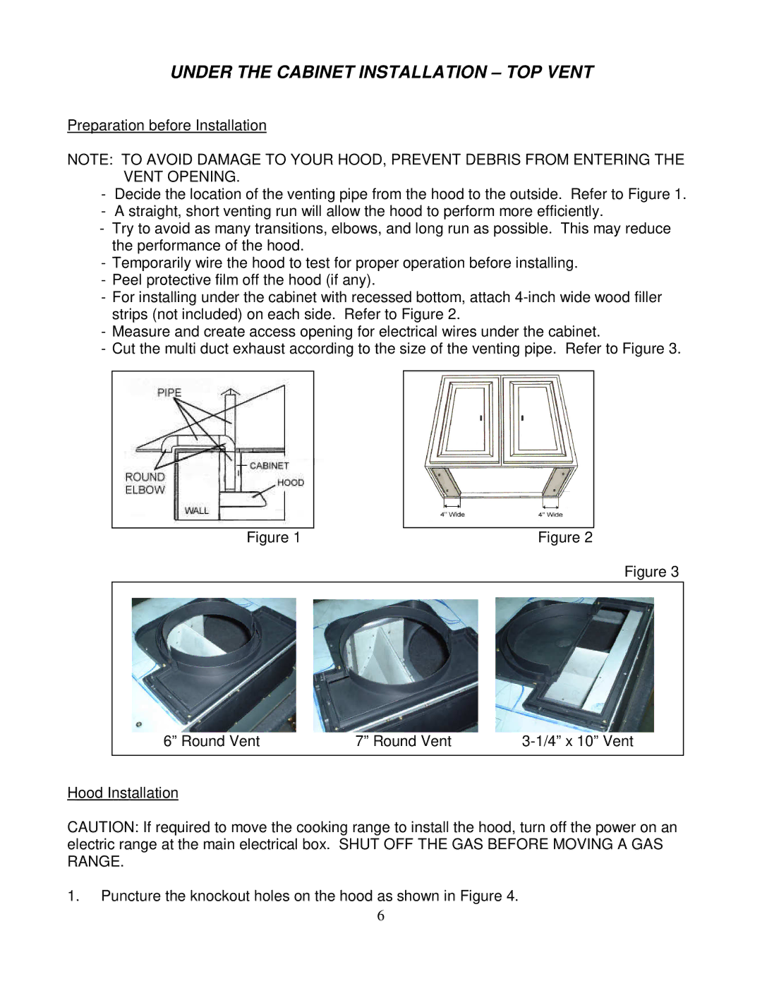 Kobe Range Hoods CH2236SQ, CH2230SQ installation instructions Under the Cabinet Installation TOP Vent 