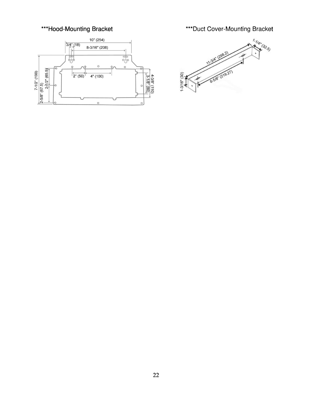 Kobe Range Hoods CH2236SQ, CH2230SQ installation instructions Hood-Mounting Bracket, Duct Cover-Mounting Bracket 