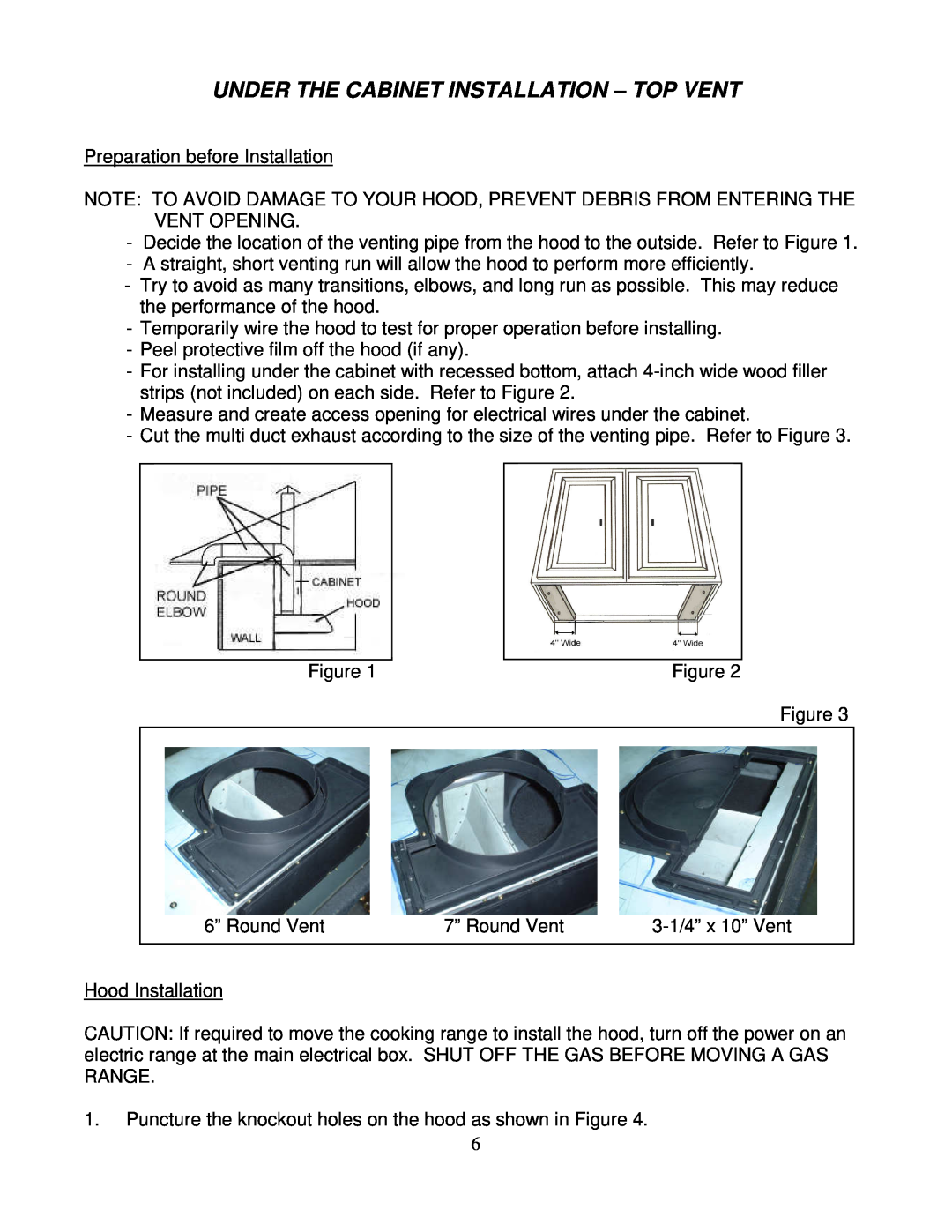 Kobe Range Hoods CH2236SQ, CH2230SQ installation instructions Under The Cabinet Installation - Top Vent 