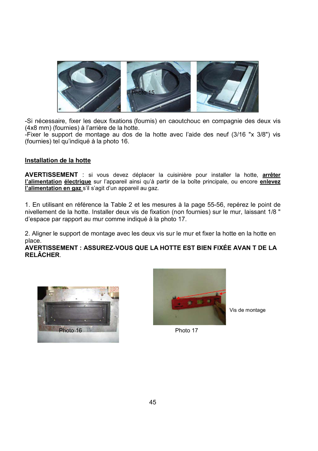 Kobe Range Hoods CH2742SQB, CH2730SQB, CH2748SQB, CH2736SQB installation instructions Installation de la hotte 