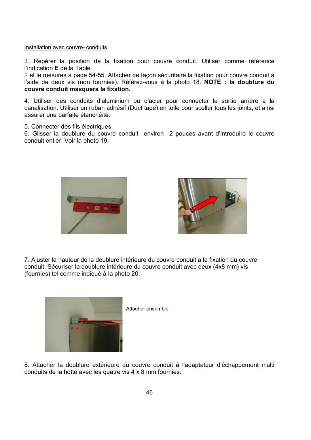 Kobe Range Hoods CH2730SQB, CH2748SQB, CH2736SQB, CH2742SQB installation instructions Installation avec couvre- conduits 