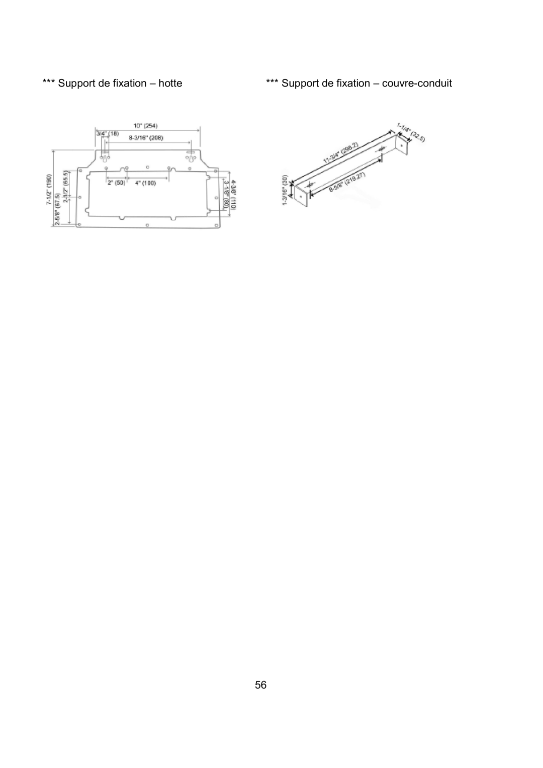 Kobe Range Hoods CH2736SQB, CH2730SQB, CH2748SQB, CH2742SQB Support de fixation hotte Support de fixation couvre-conduit 