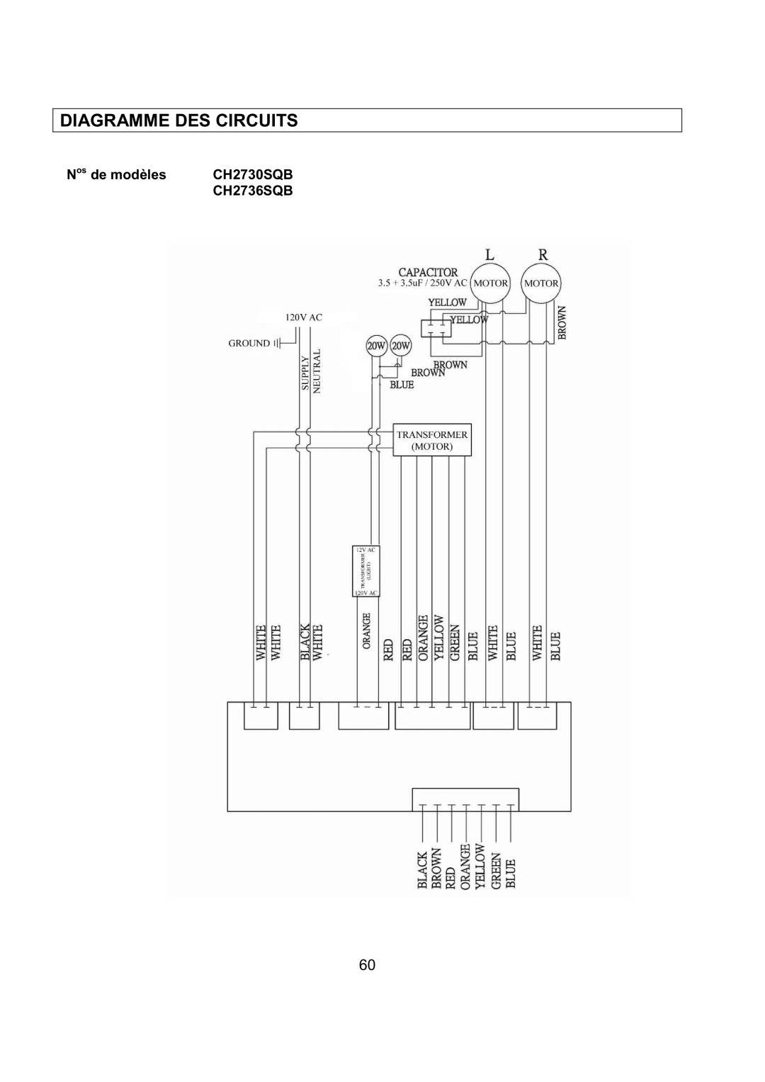 Kobe Range Hoods CH2736SQB, CH2730SQB, CH2748SQB, CH2742SQB installation instructions Diagramme DES Circuits 