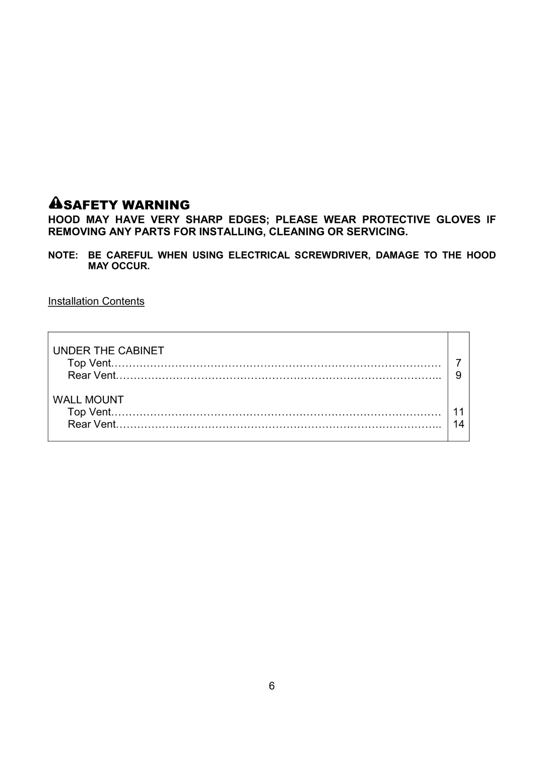 Kobe Range Hoods CH2730SQB, CH2748SQB, CH2736SQB, CH2742SQB installation instructions Safety Warning 