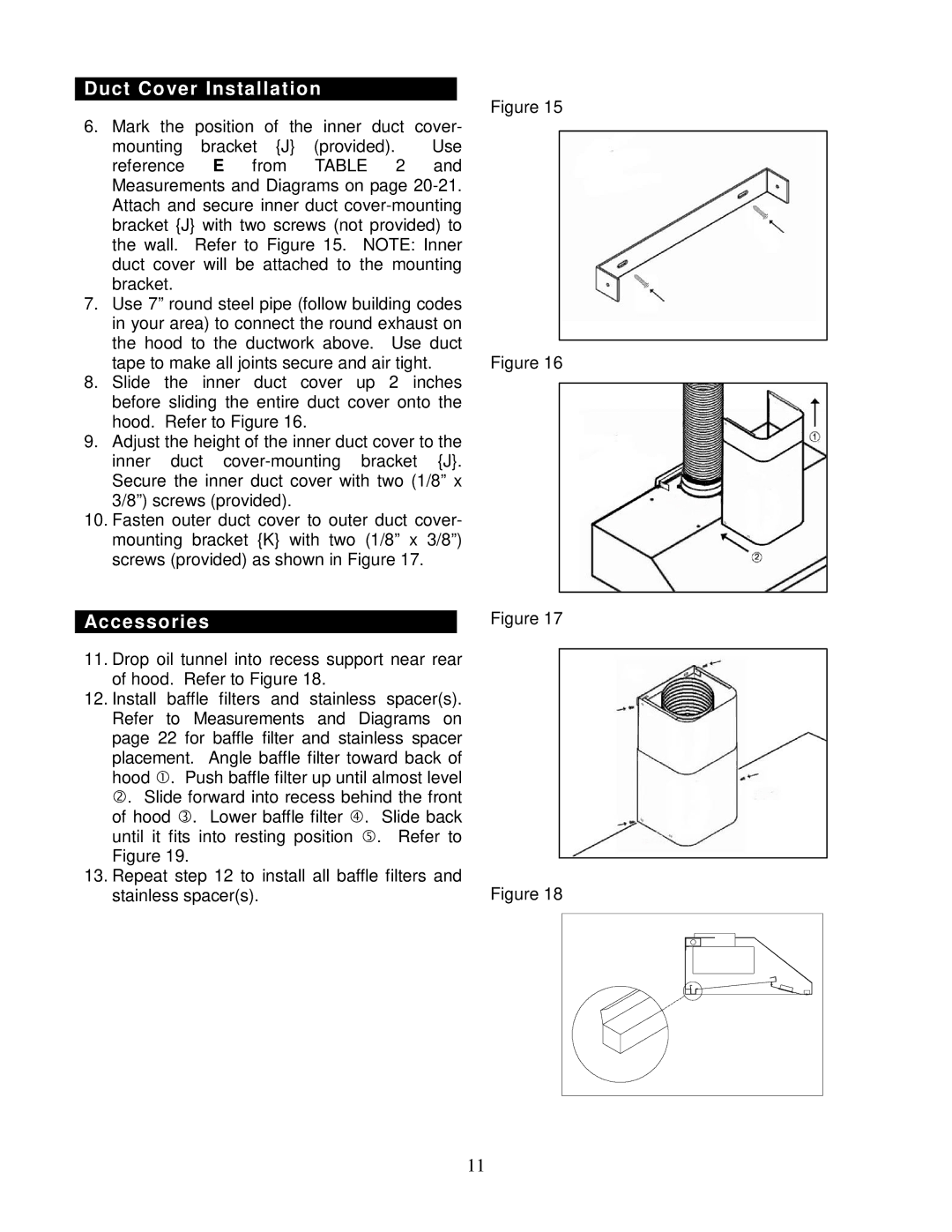 Kobe Range Hoods CH7648SQB, CH7642SQB, CH7636SQB, CH7630SQB installation instructions Duct Co ver Installation, Accessories 