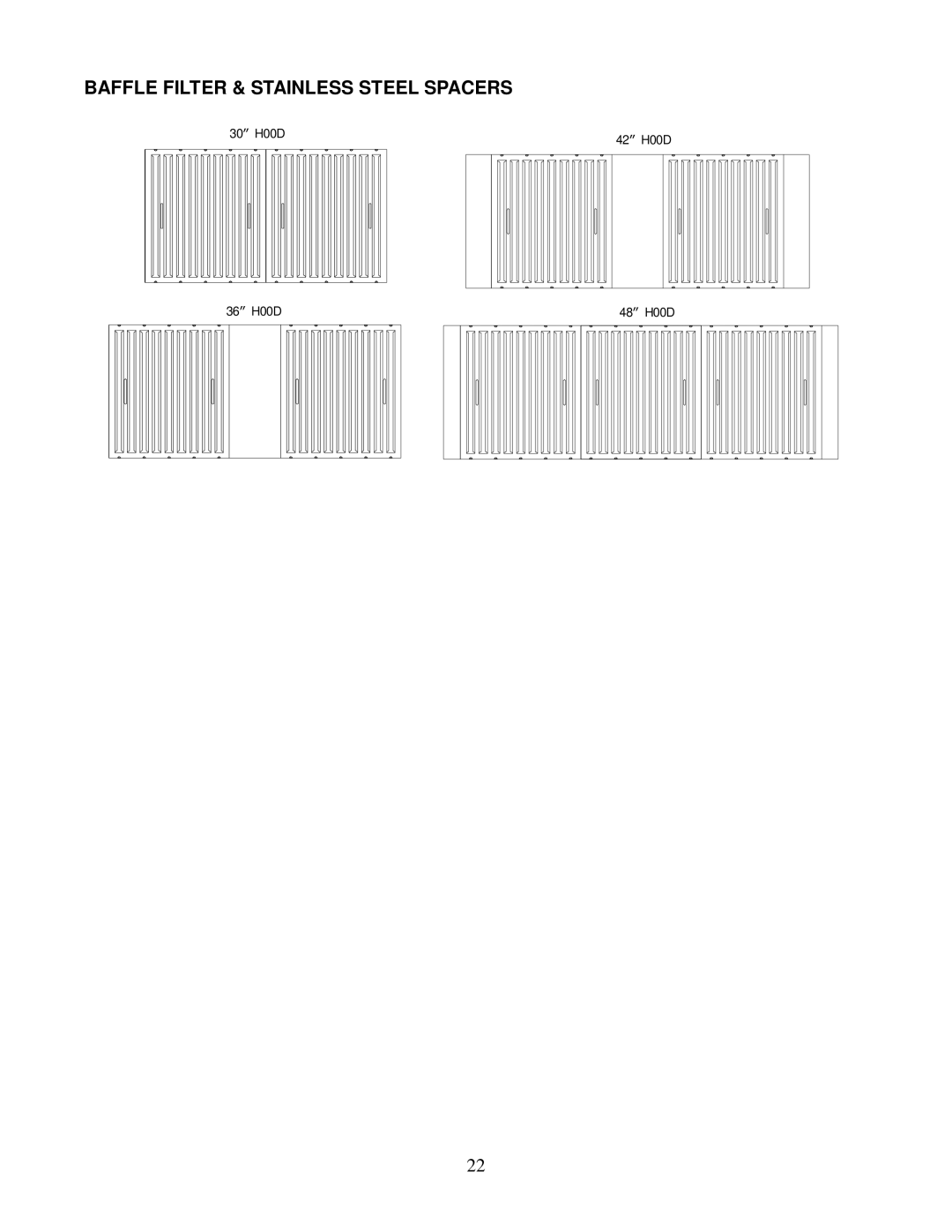 Kobe Range Hoods CH7642SQB, CH7648SQB, CH7636SQB, CH7630SQB installation instructions Baffle Filter & Stainless Steel Spacers 