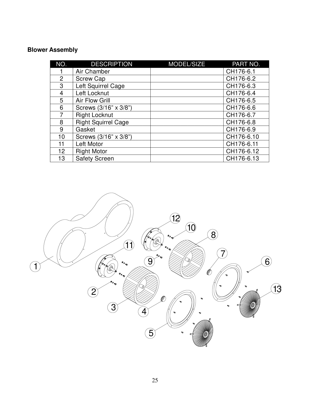 Kobe Range Hoods CH7630SQB, CH7642SQB, CH7648SQB, CH7636SQB installation instructions Blower Assembly 