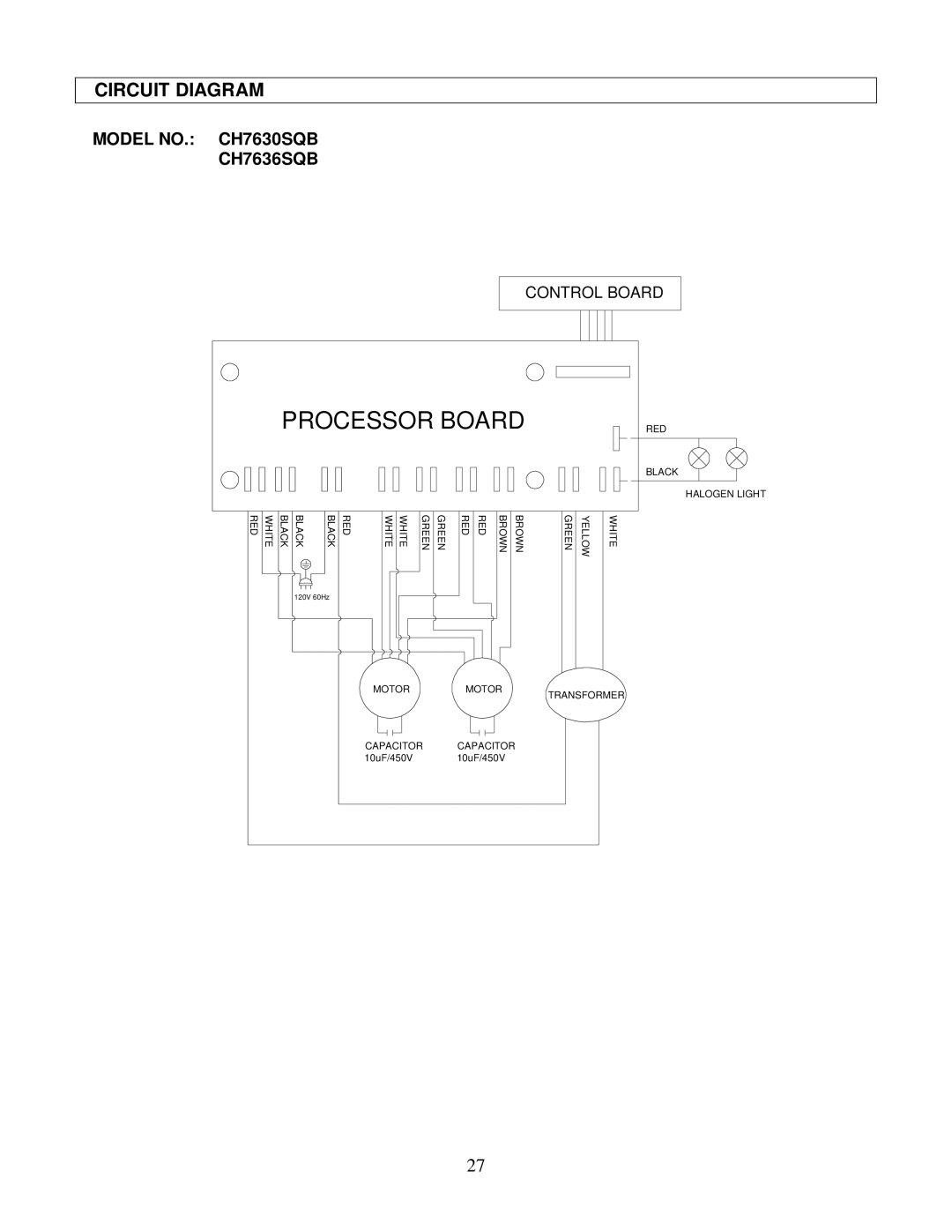 Kobe Range Hoods CH7648SQB, CH7642SQB, CH7636SQB, CH7630SQB installation instructions Processor Board 