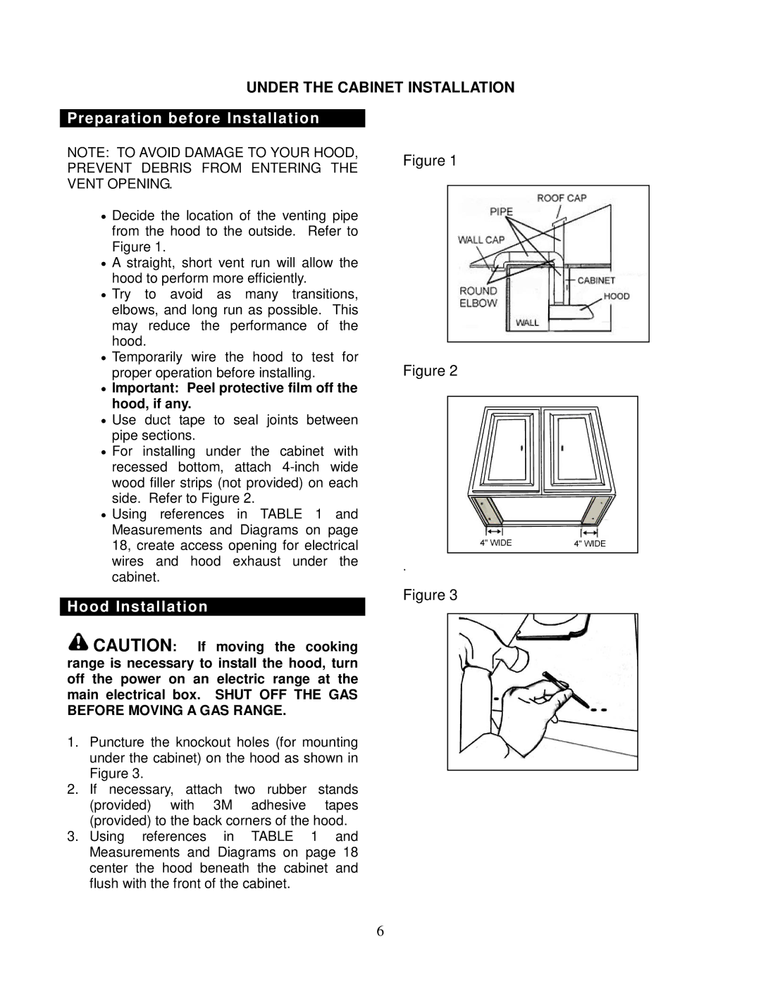 Kobe Range Hoods CH7642SQB, CH7648SQB, CH7636SQB, CH7630SQB Preparation before Installation, Hood Installation 