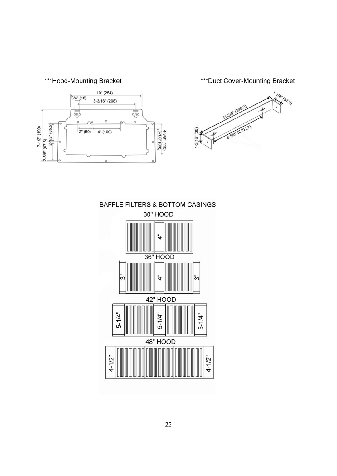 Kobe Range Hoods CH7742SQB, CH7748SQB, CH7730SQB, CH7736SQB manual Hood-Mounting Bracket Duct Cover-Mounting Bracket 