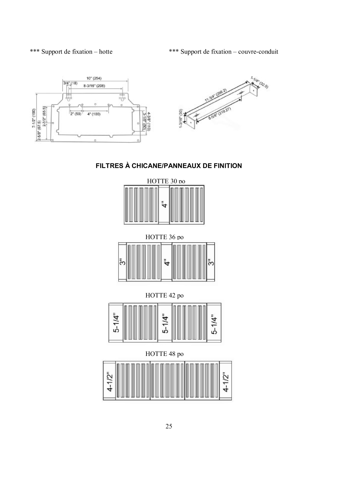 Kobe Range Hoods CH7736SQB, CH7742SQB, CH7748SQB, CH7730SQB manual Filtres À CHICANE/PANNEAUX DE Finition 