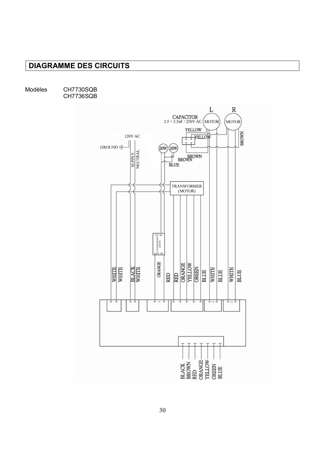 Kobe Range Hoods CH7742SQB, CH7748SQB, CH7730SQB, CH7736SQB manual Diagramme DES Circuits 