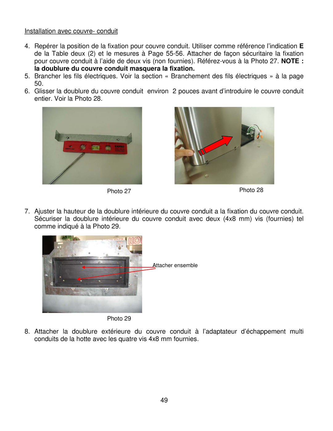 Kobe Range Hoods CH7930SQB, CH7936SQB, CH7942SQB, CH7948SQB installation instructions Attacher ensemble 