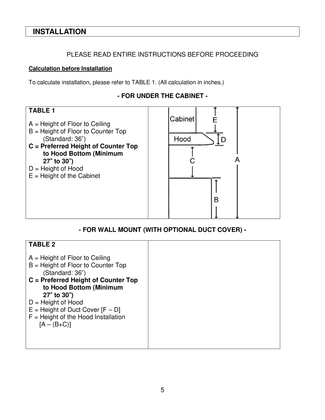 Kobe Range Hoods CH7930SQB, CH7936SQB, CH7942SQB, CH7948SQB Installation, Please Read Entire Instructions Before Proceeding 