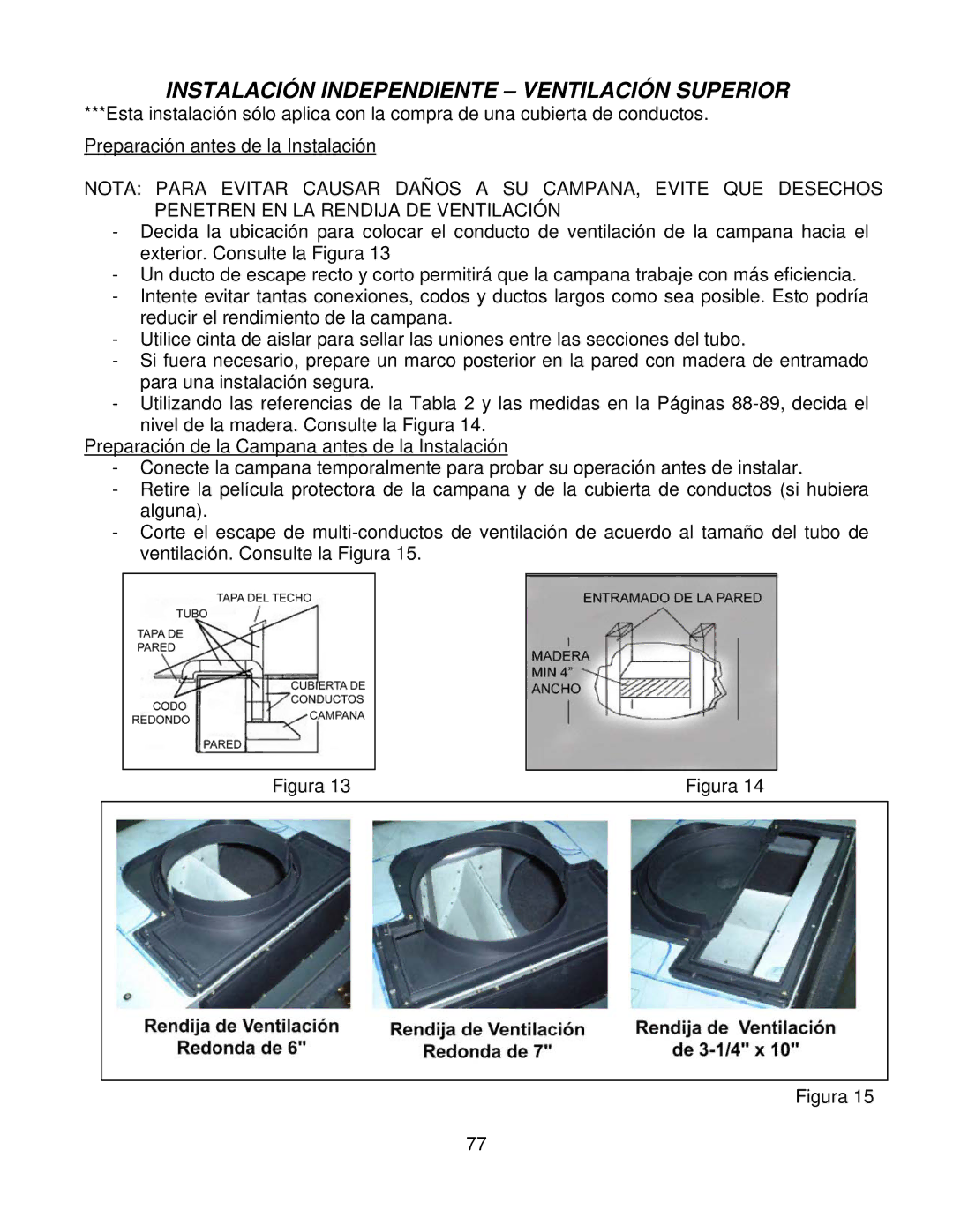 Kobe Range Hoods CH7930SQB, CH7936SQB, CH7942SQB, CH7948SQB Instalación Independiente Ventilación Superior 