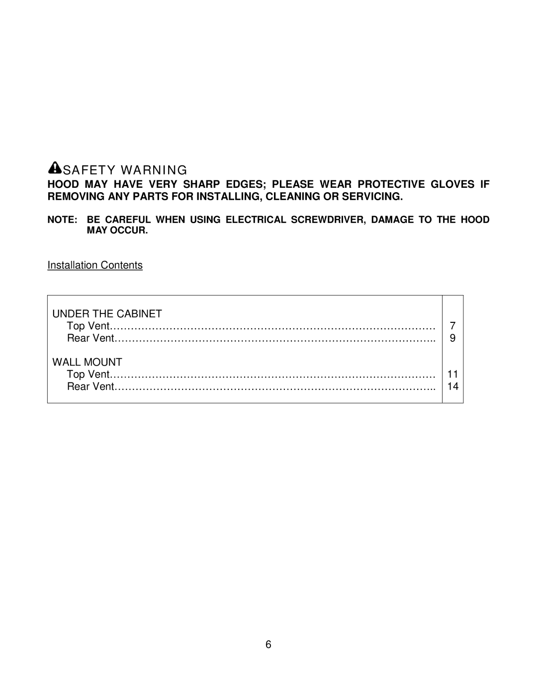 Kobe Range Hoods CH7936SQB, CH7942SQB, CH7948SQB, CH7930SQB installation instructions Safety Warning 