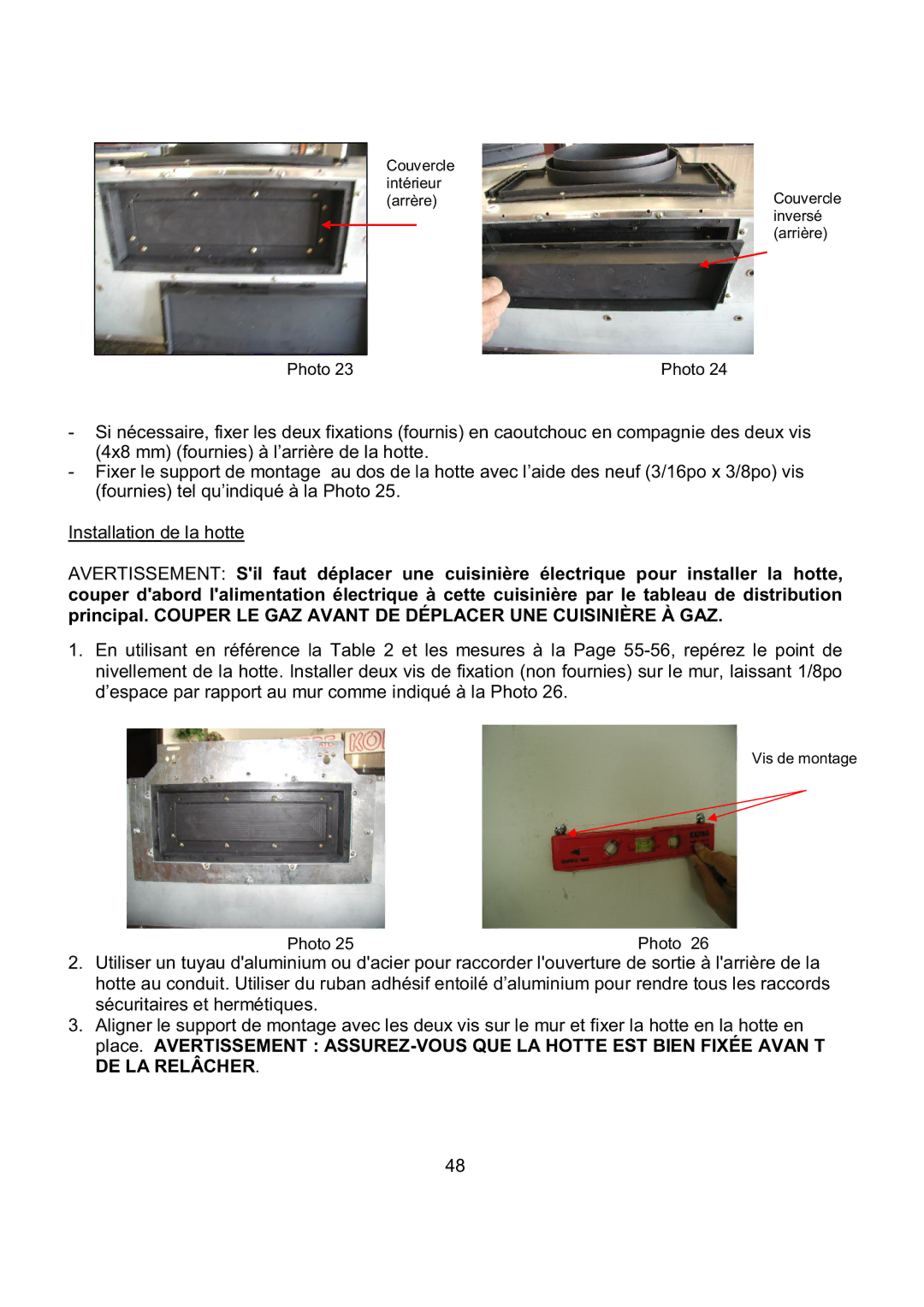 Kobe Range Hoods CH7948SQB, CH7936SQB, CH7942SQB, CH7930SQB installation instructions Vis de montage 