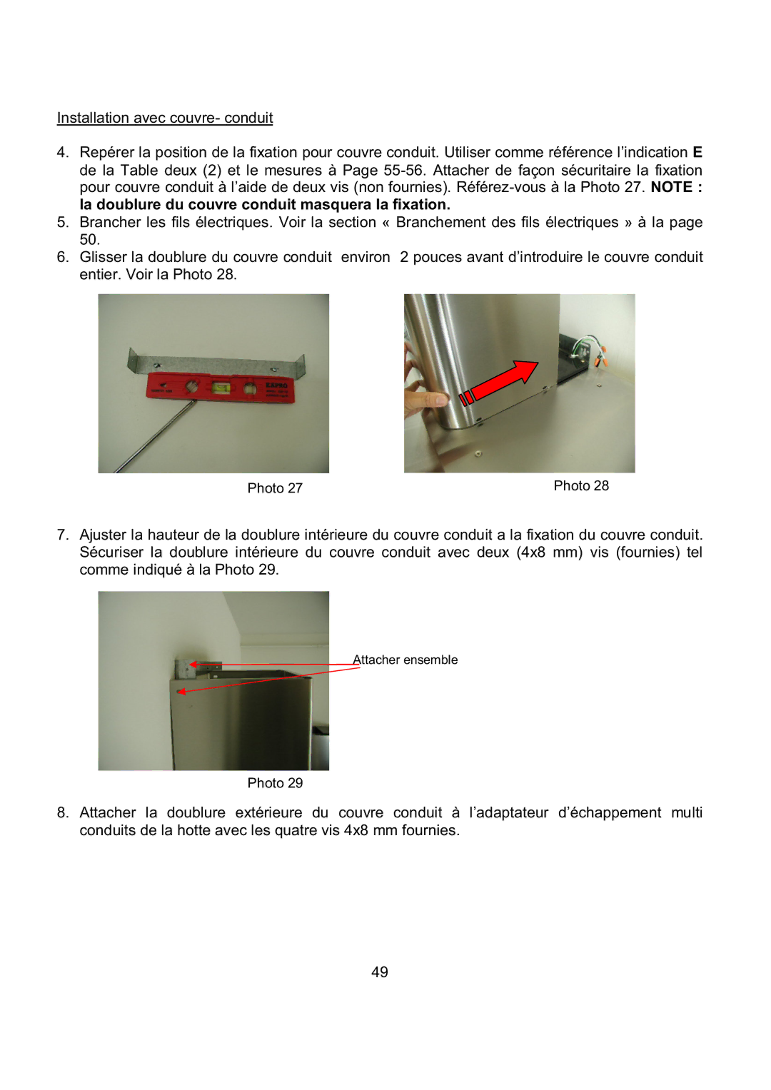 Kobe Range Hoods CH7930SQB, CH7936SQB, CH7942SQB, CH7948SQB installation instructions Attacher ensemble 