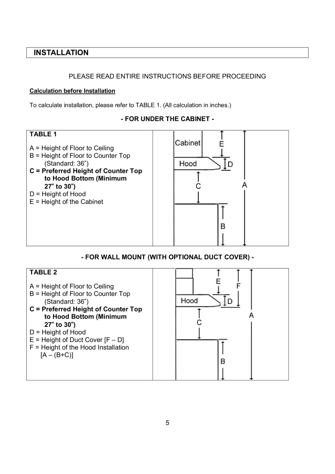 Kobe Range Hoods CH7930SQB, CH7936SQB, CH7942SQB, CH7948SQB Installation, Please Read Entire Instructions Before Proceeding 