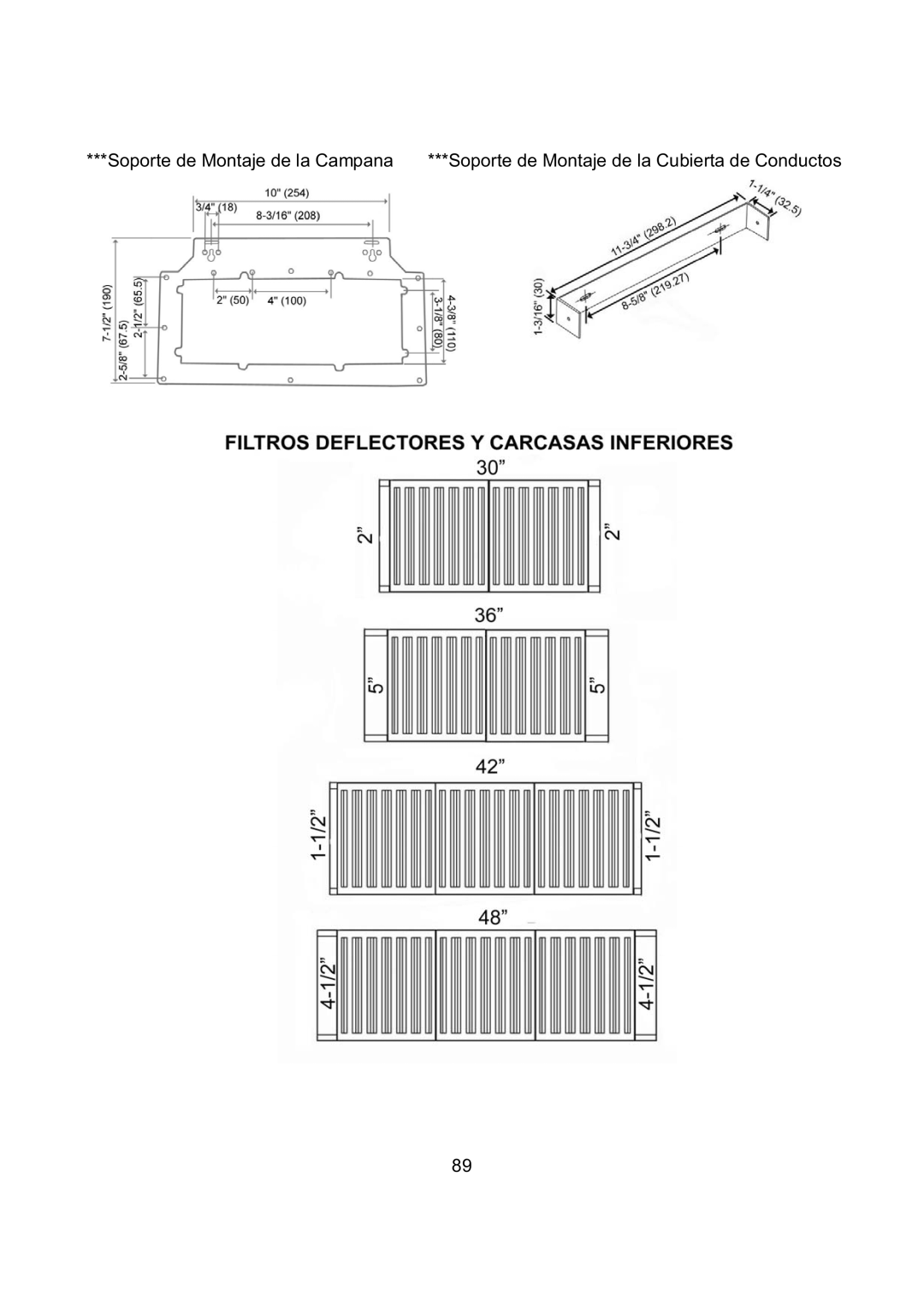 Kobe Range Hoods CH7930SQB, CH7936SQB, CH7942SQB, CH7948SQB installation instructions Soporte de Montaje de la Campana 