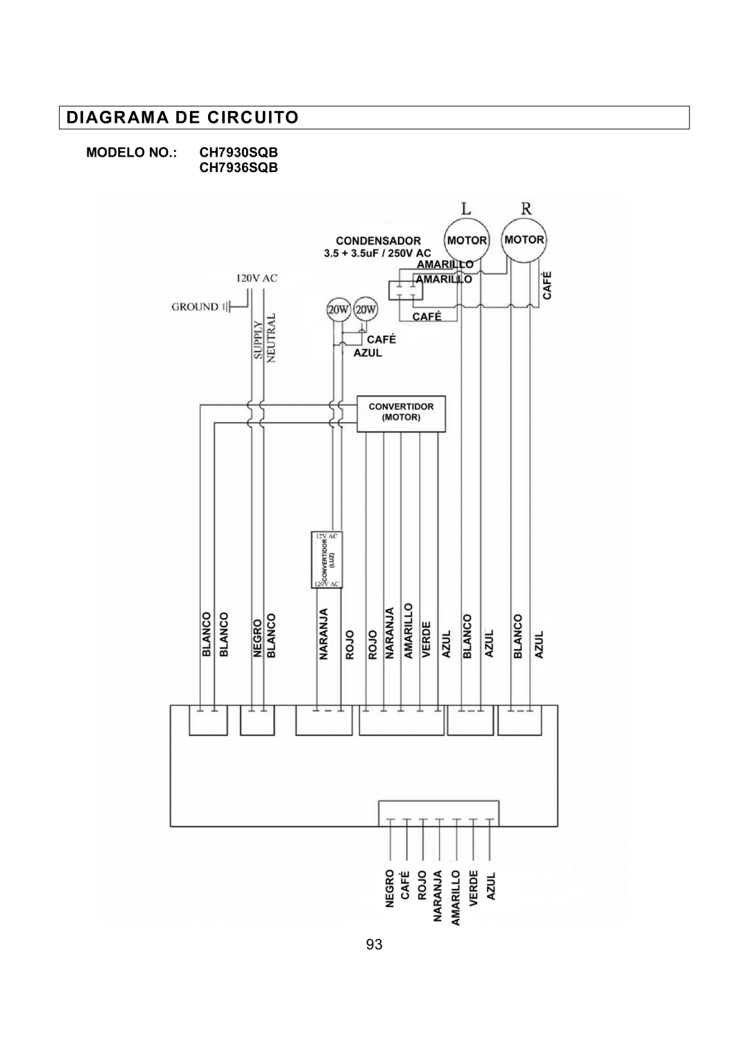 Kobe Range Hoods CH7930SQB, CH7936SQB, CH7942SQB, CH7948SQB installation instructions Diagrama DE Circuito 