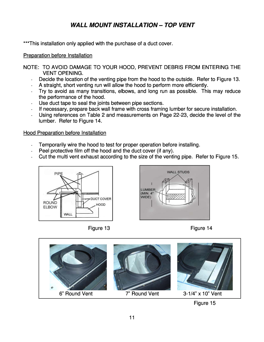Kobe Range Hoods CH7942SQB, CH7936SQB, CH7948SQB, CH7930SQB installation instructions Wall Mount Installation - Top Vent 