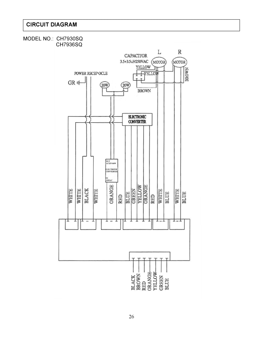 Kobe Range Hoods CH7948SQ, CH7930SQ, CH7942SQ, CH7936SQ manual Circuit Diagram 