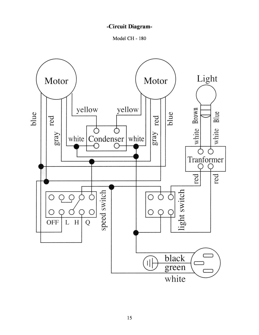 Kobe Range Hoods CH8036SQ installation instructions CircuitDiagram, Model CH 