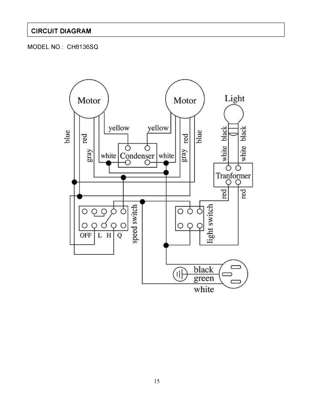 Kobe Range Hoods CH8136SQ manual Circuit Diagram 