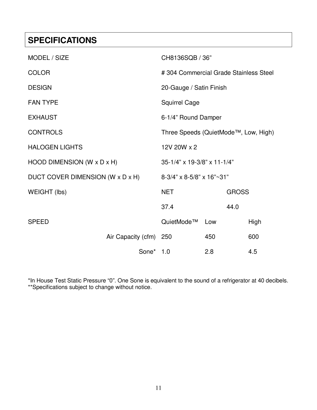 Kobe Range Hoods CH8136SQB installation instructions Specifications 