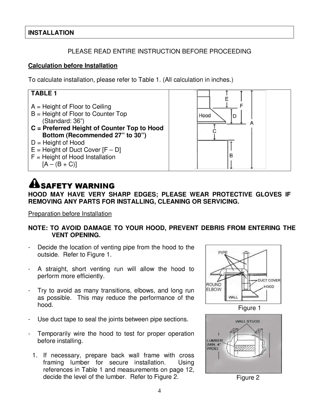 Kobe Range Hoods CH8136SQB Please Read Entire Instruction Before Proceeding, Calculation before Installation 