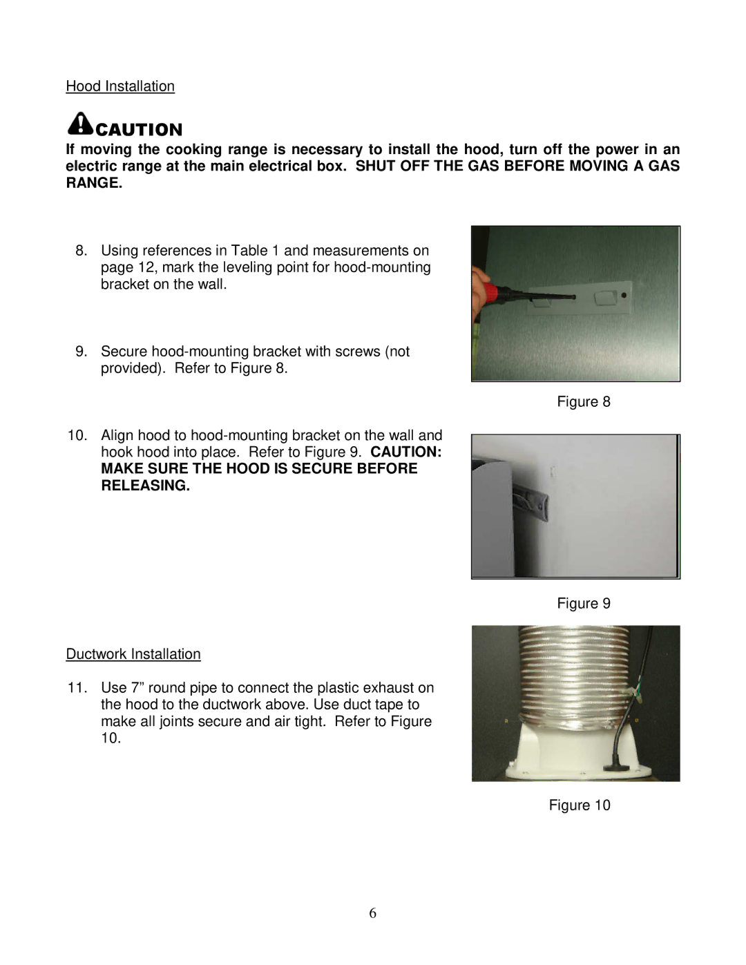 Kobe Range Hoods CH8136SQB installation instructions Make Sure the Hood is Secure Before Releasing 