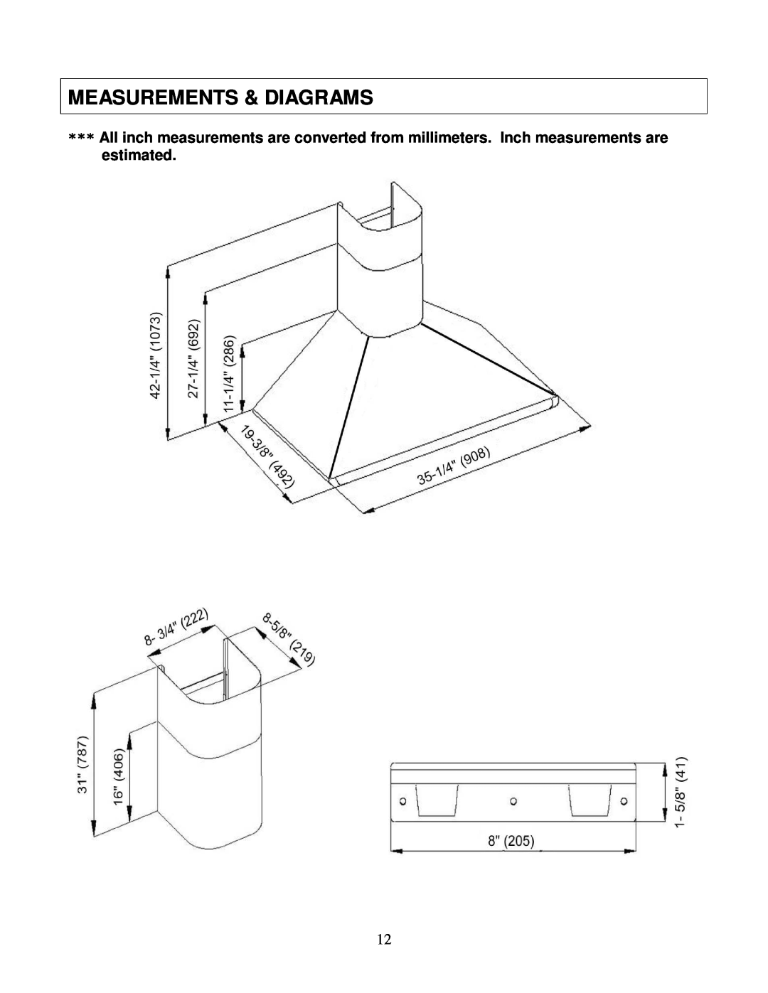 Kobe Range Hoods CH8136SQB installation instructions Measurements & Diagrams 