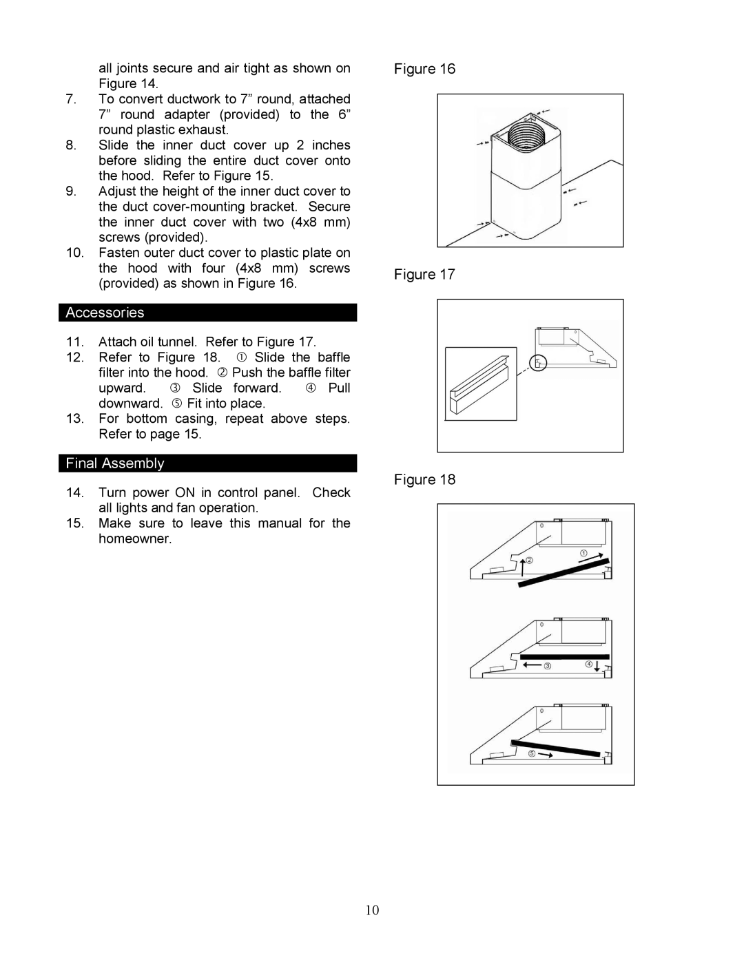 Kobe Range Hoods CH9142SQB, CH9136SQB, CH9148SQB, CH9130SQB, CH-191 installation instructions Accessories 